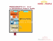 Pronjem bytu 1+1, 31 m2, OV, Praha 5, Koe, ul. Zahradnkova